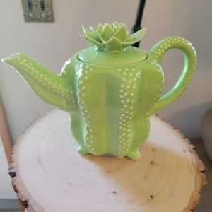 Green cactus succulent teapot,